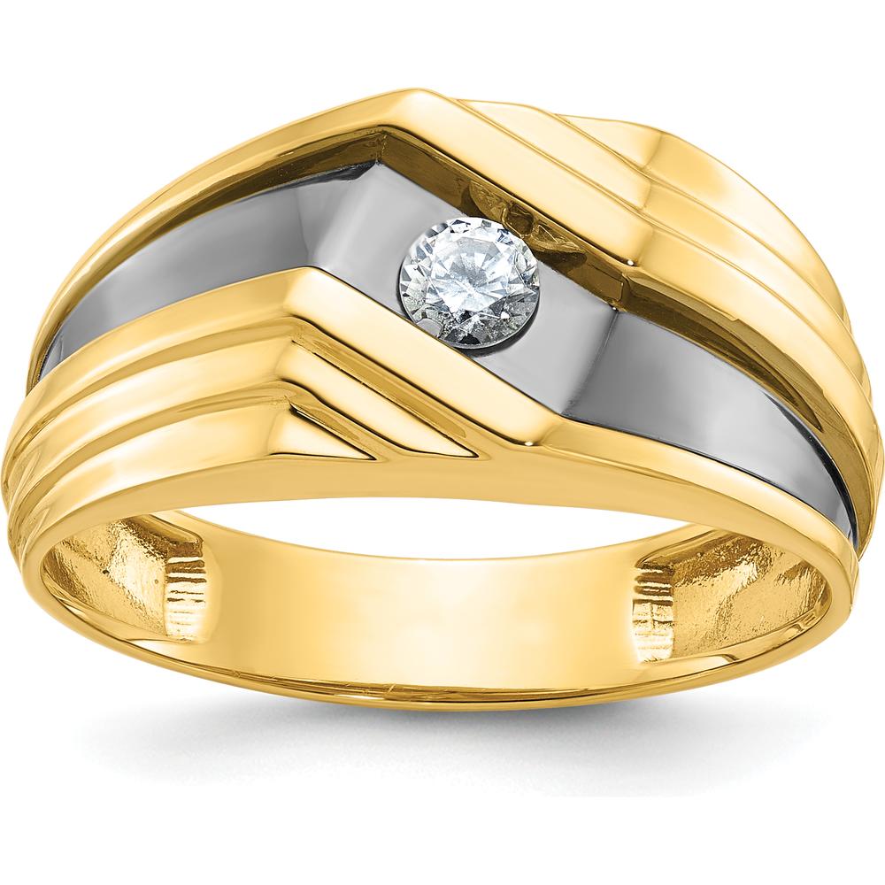 10K Yellow Gold Polished and Grooved Men's Ring - Elegant Statement Band by IBGoodman