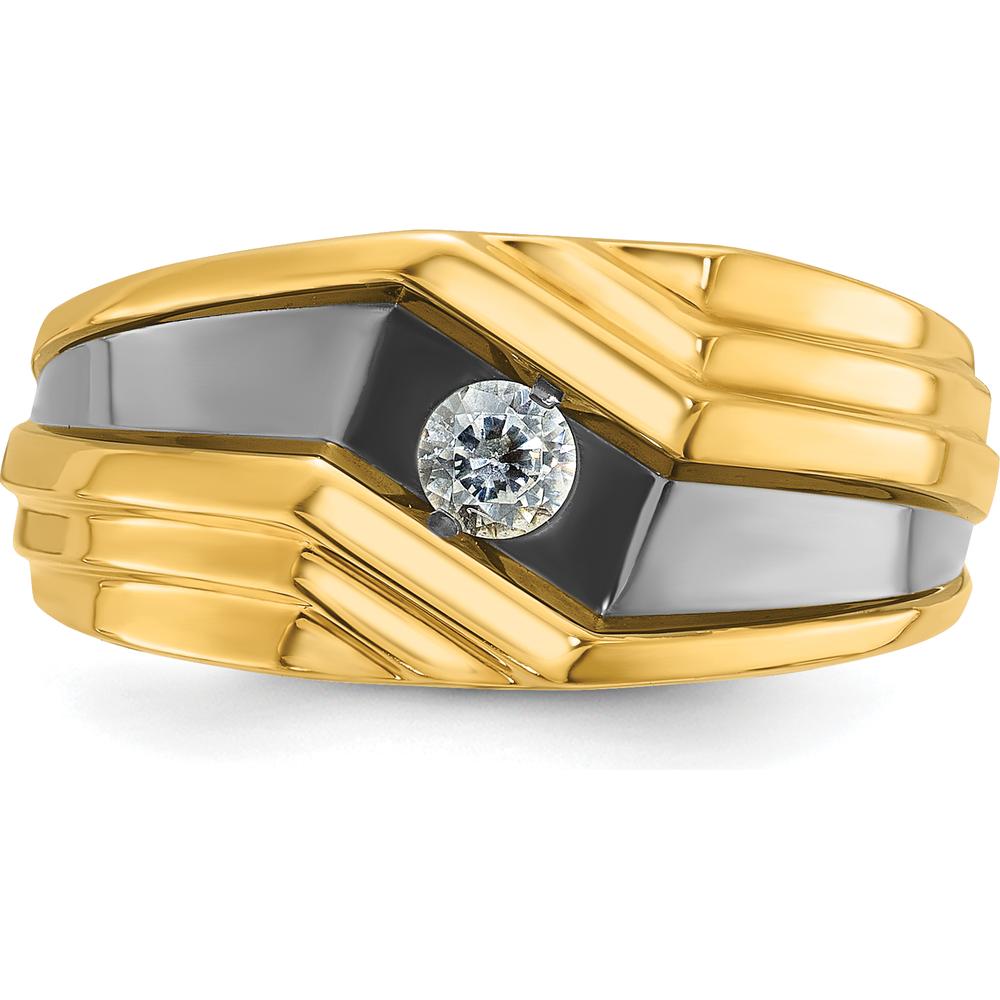10K Yellow Gold Polished and Grooved Men's Ring - Elegant Statement Band by IBGoodman