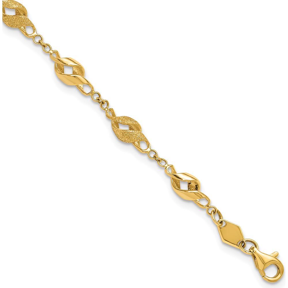 10K Yellow Gold Polished and Lasered Spiral Link 7.25" Bracelet