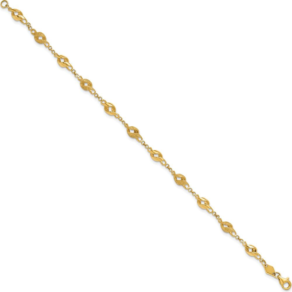 10K Yellow Gold Polished and Lasered Spiral Link 7.25" Bracelet
