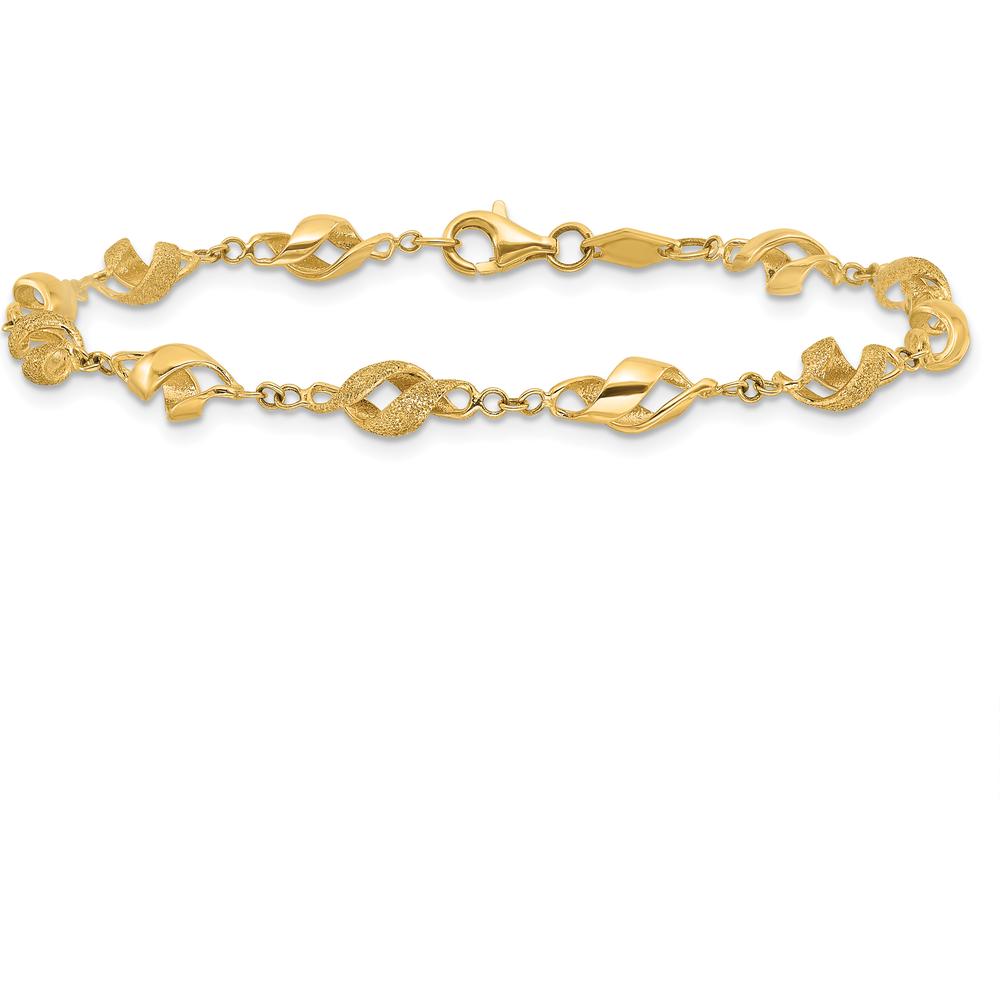 10K Yellow Gold Polished and Lasered Spiral Link 7.25" Bracelet