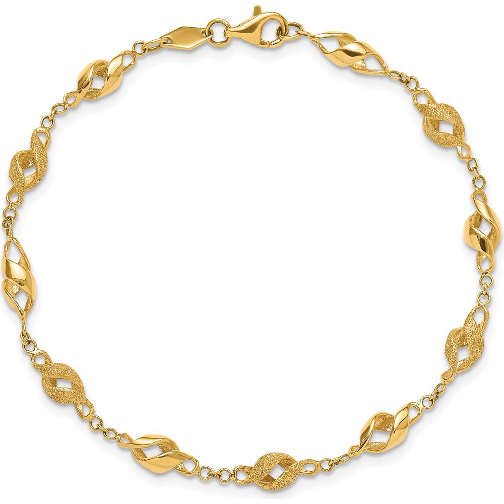 10K Yellow Gold Polished and Lasered Spiral Link 7.25" Bracelet
