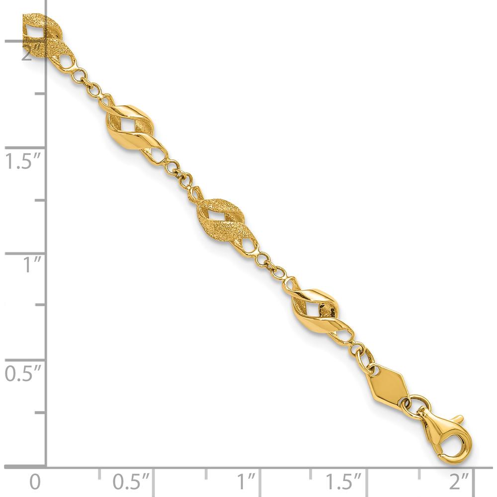 10K Yellow Gold Polished and Lasered Spiral Link 7.25" Bracelet