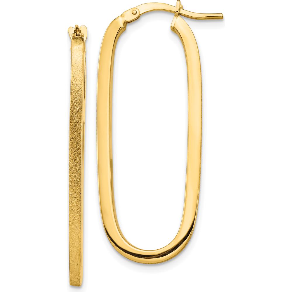 10K Yellow Gold Polished & Satin 2mm Oval Hoop Earrings - 37.64mm Length