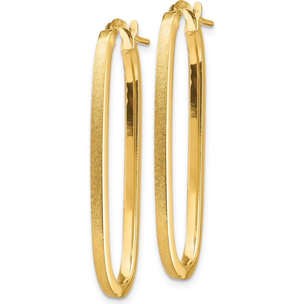 10K Yellow Gold Polished & Satin 2mm Oval Hoop Earrings - 37.64mm Length