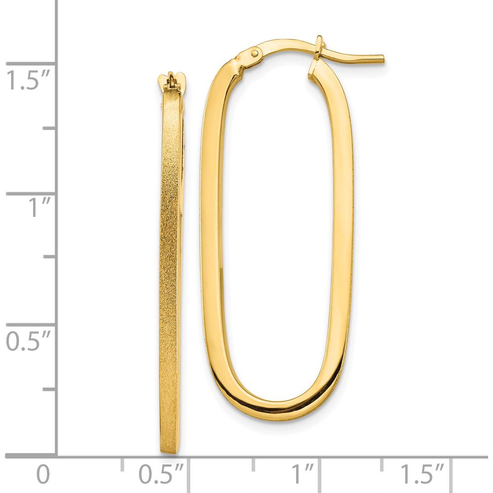 10K Yellow Gold Polished & Satin 2mm Oval Hoop Earrings - 37.64mm Length
