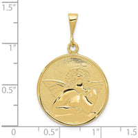 10K Yellow Gold Polished & Satin Angel Pendant - 36mm Length, 22mm Width