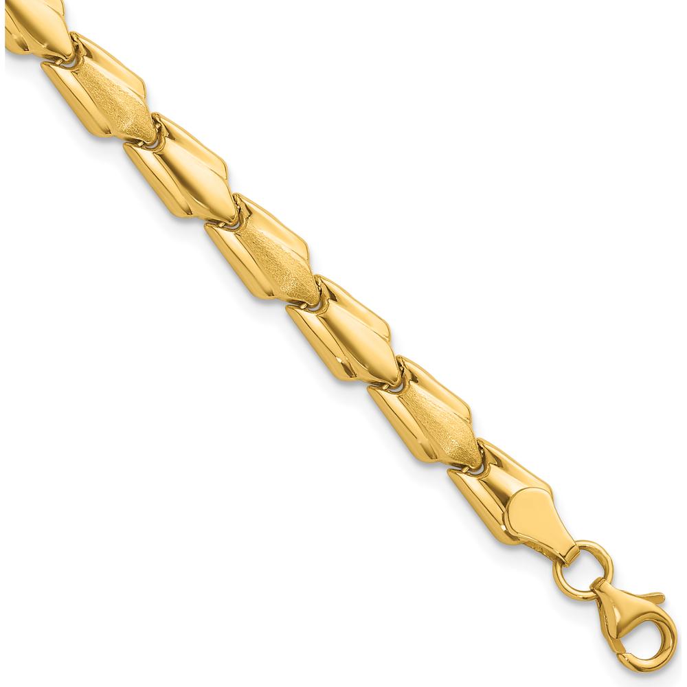 10K Yellow Gold Polished and Satin Fancy Link 7.5" Unisex Bracelet