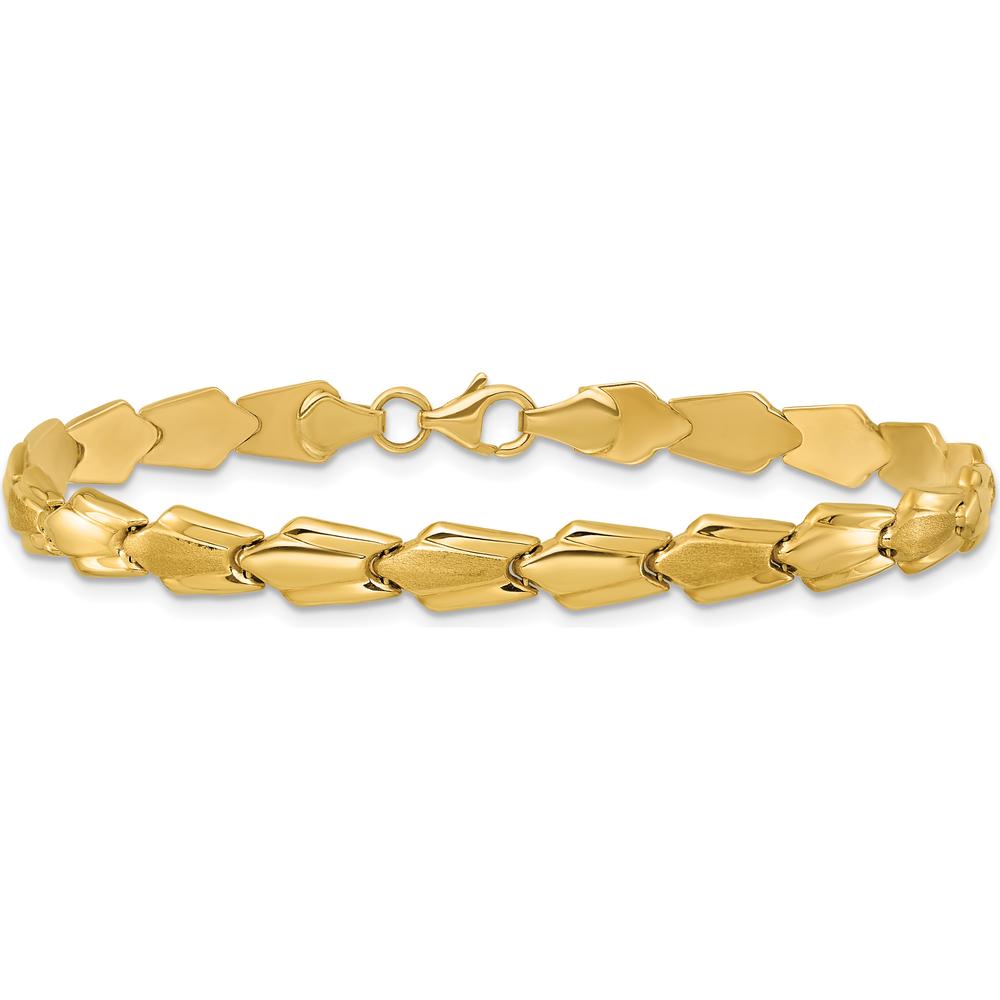 10K Yellow Gold Polished and Satin Fancy Link 7.5" Unisex Bracelet