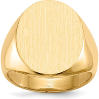 10K Yellow Gold Polished and Satin Finish Engravable Signet Ring for Men - 15.5x19.0mm
