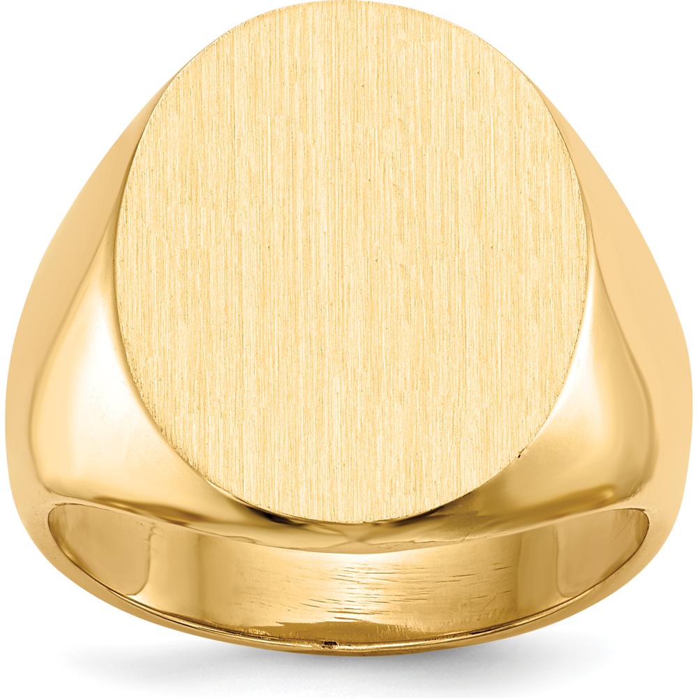 10K Yellow Gold Polished and Satin Finish Engravable Signet Ring for Men - 15.5x19.0mm