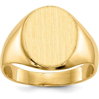 10K Yellow Gold Polished & Satin Finish Signet Ring - Engravable, Tapered Band