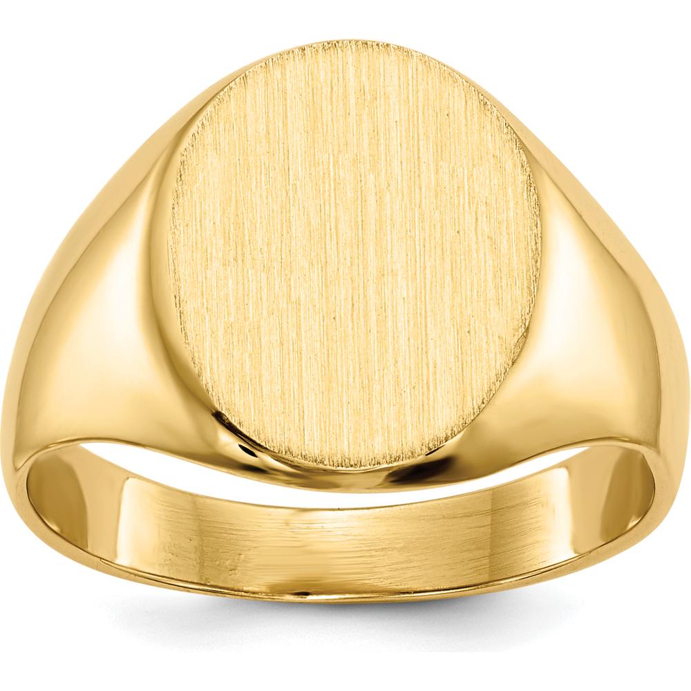 10K Yellow Gold Polished & Satin Finish Signet Ring - Engravable, Tapered Band