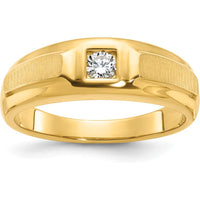 10K Yellow Gold Polished and Satin Men's Ring with 0.17 Carats Round Faceted Diamond by IBGoodman