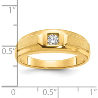 10K Yellow Gold Polished and Satin Men's Ring with 0.17 Carats Round Faceted Diamond by IBGoodman