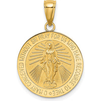 10K Yellow Gold Polished and Satin Miraculous Medal Charm - 25.3mm Length