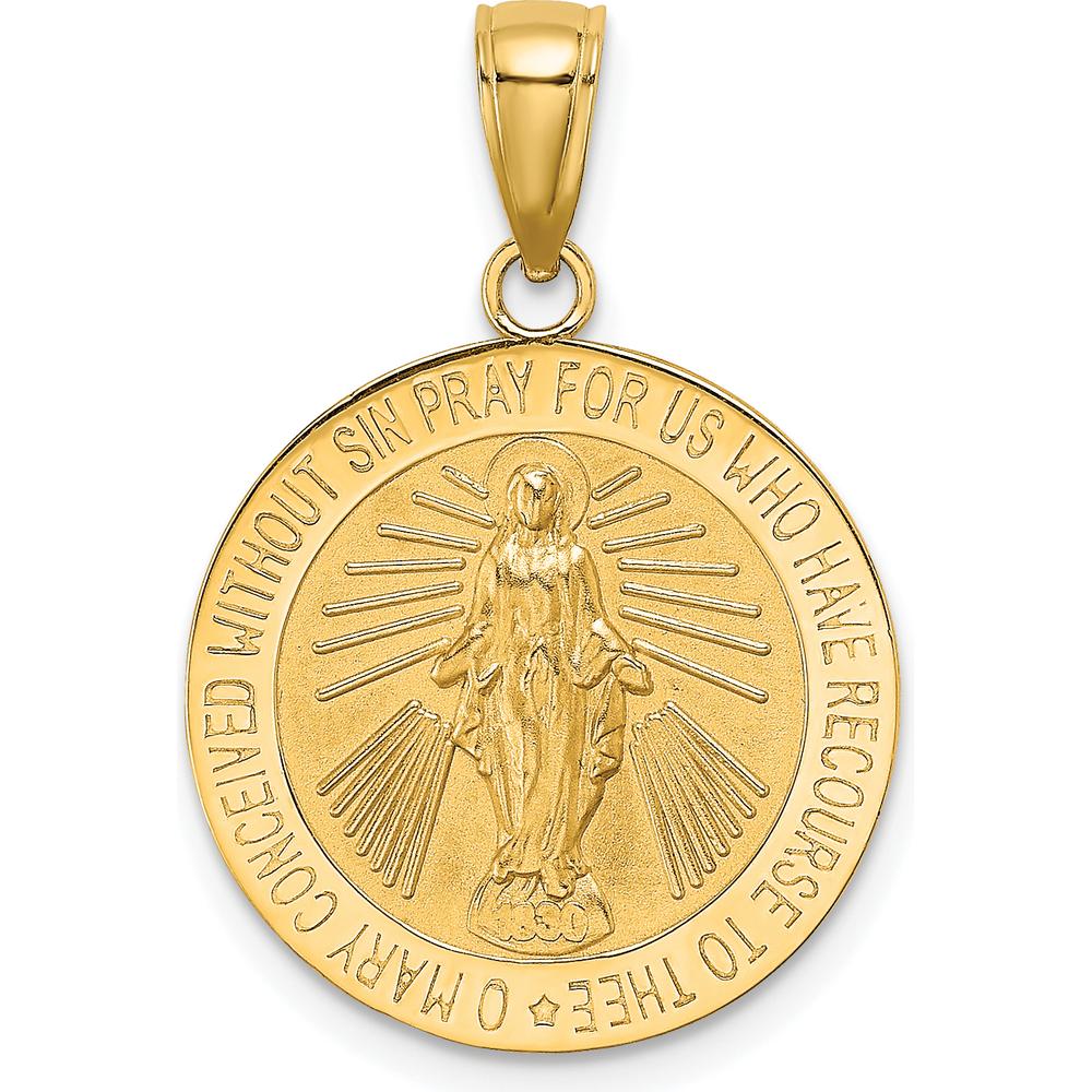 10K Yellow Gold Polished and Satin Miraculous Medal Charm - 25.3mm Length