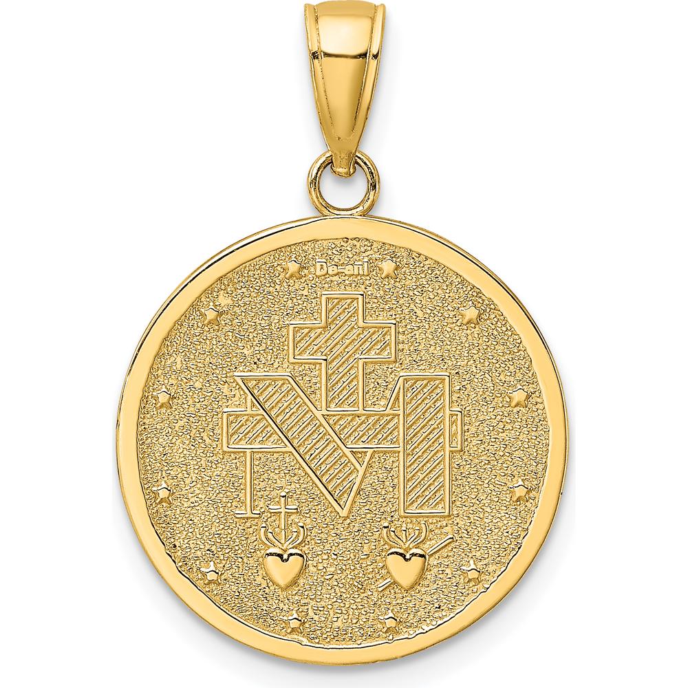 10K Yellow Gold Polished and Satin Miraculous Medal Charm - 25.3mm Length