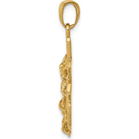 10K Yellow Gold Polished & Textured 2D Mariners Crucifix Anchor Pendant - 32.52mm Length