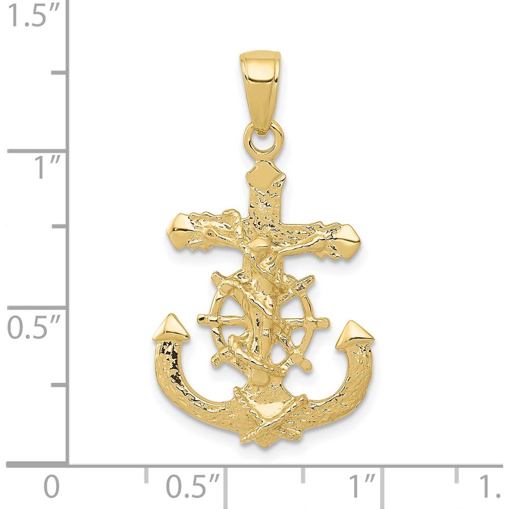 10K Yellow Gold Polished & Textured 2D Mariners Crucifix Anchor Pendant - 32.52mm Length