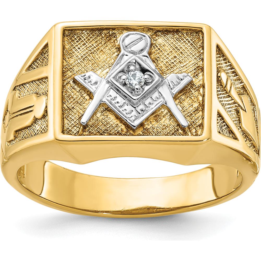 10K Yellow Gold Polished and Textured Blue Lodge Master Masonic Ring for Men by IBGoodman