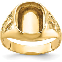 10K Yellow Gold Polished and Textured Masonic Ring Mounting for Custom Stone - 12x10mm Center Stone Setting