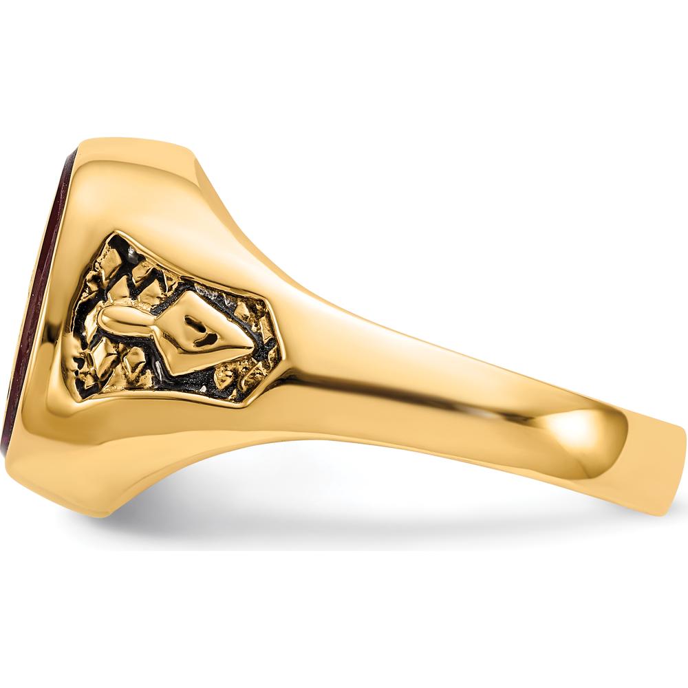 10K Yellow Gold Polished and Textured Masonic Ring Mounting for Custom Stone - 12x10mm Center Stone Setting