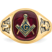 10K Yellow Gold Polished and Textured Masonic Ring Mounting for Custom Stone - 12x10mm Center Stone Setting