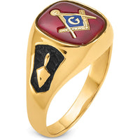 10K Yellow Gold Polished and Textured Masonic Ring Mounting for Custom Stone - 12x10mm Center Stone Setting