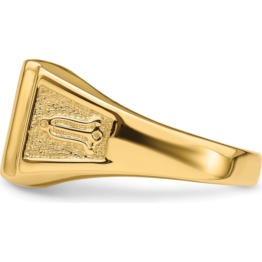 10K Yellow Gold Polished and Textured Masonic Ring Mounting for Custom Stone, 12x10mm Rectangle Setting