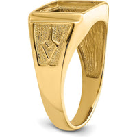 10K Yellow Gold Polished and Textured Masonic Ring Mounting for Custom Stone, 12x10mm Rectangle Setting