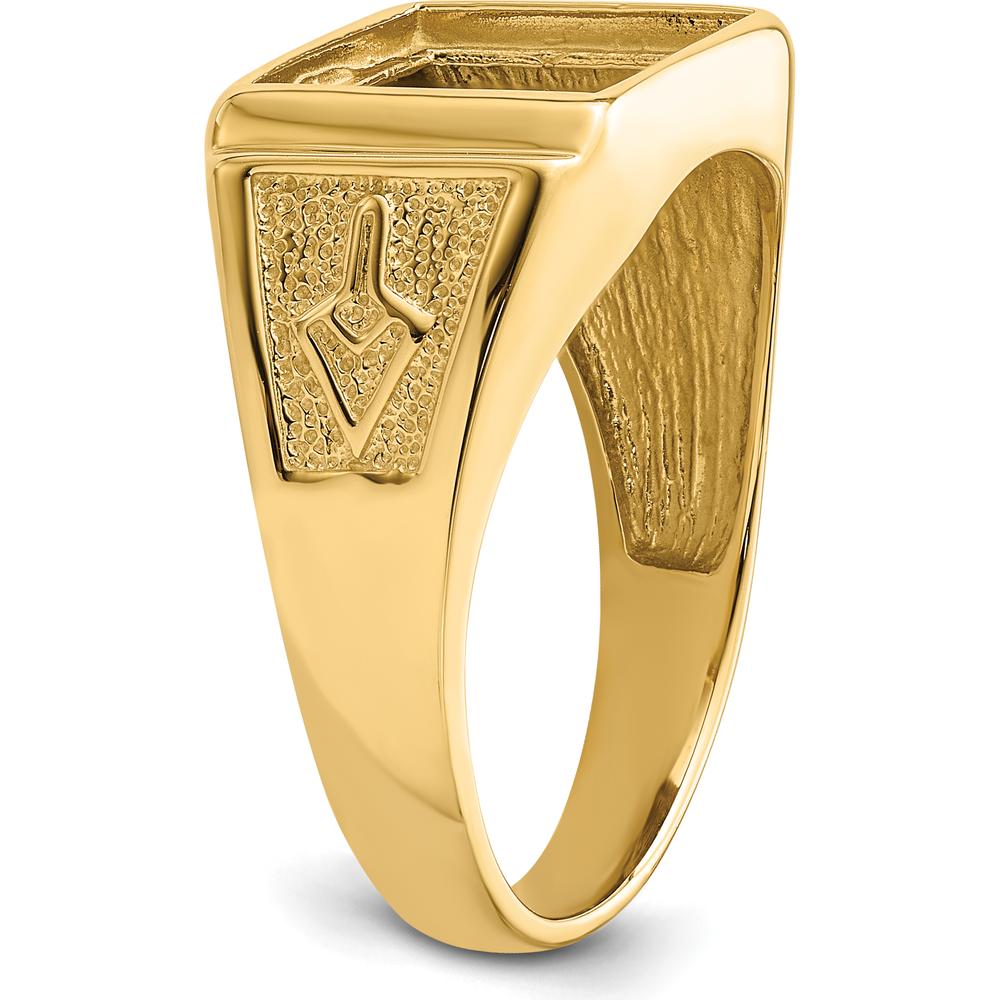 10K Yellow Gold Polished and Textured Masonic Ring Mounting for Custom Stone, 12x10mm Rectangle Setting