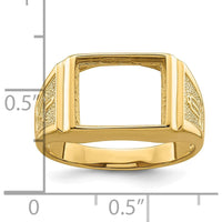10K Yellow Gold Polished and Textured Masonic Ring Mounting for Custom Stone, 12x10mm Rectangle Setting