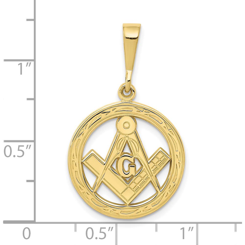 10K Yellow Gold Polished and Textured Masonic Symbol Pendant - 23mm Length