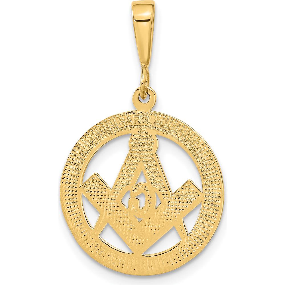 10K Yellow Gold Polished and Textured Masonic Symbol Pendant - 23mm Length