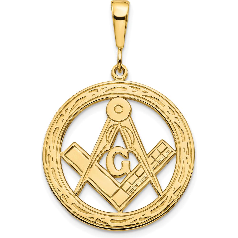 10K Yellow Gold Polished and Textured Masonic Symbol Pendant - 35mm Length, 23mm Width