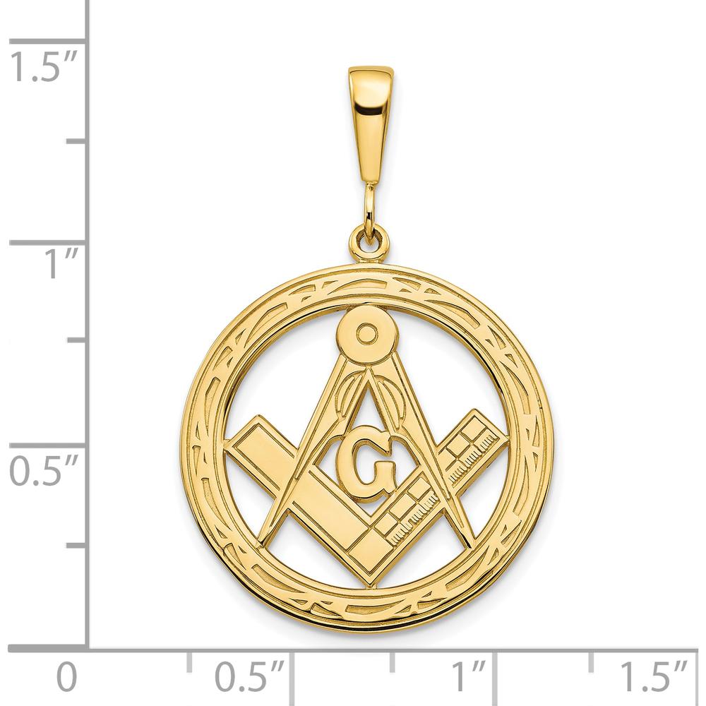 10K Yellow Gold Polished and Textured Masonic Symbol Pendant - 35mm Length, 23mm Width