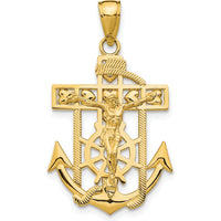 10K Yellow Gold Polished & Textured Mini Mariners Crucifix Pendant with Anchor Design