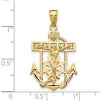 10K Yellow Gold Polished & Textured Mini Mariners Crucifix Pendant with Anchor Design
