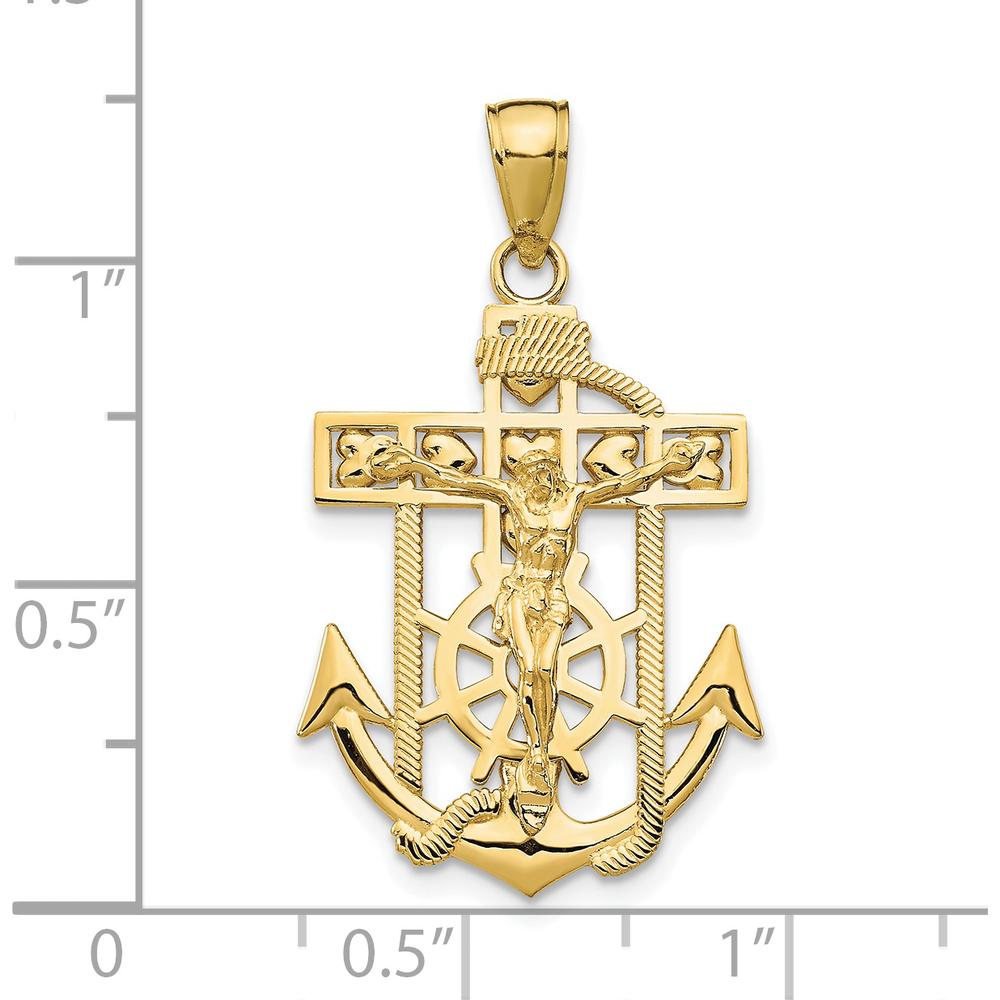 10K Yellow Gold Polished & Textured Mini Mariners Crucifix Pendant with Anchor Design