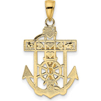 10K Yellow Gold Polished & Textured Mini Mariners Crucifix Pendant with Anchor Design