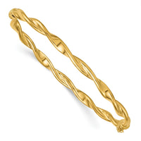 10K Yellow Gold Polished and Twisted 4mm Hinged Bangle - Unisex