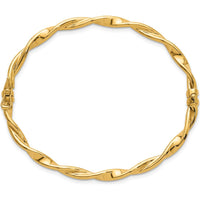 10K Yellow Gold Polished and Twisted 4mm Hinged Bangle - Unisex