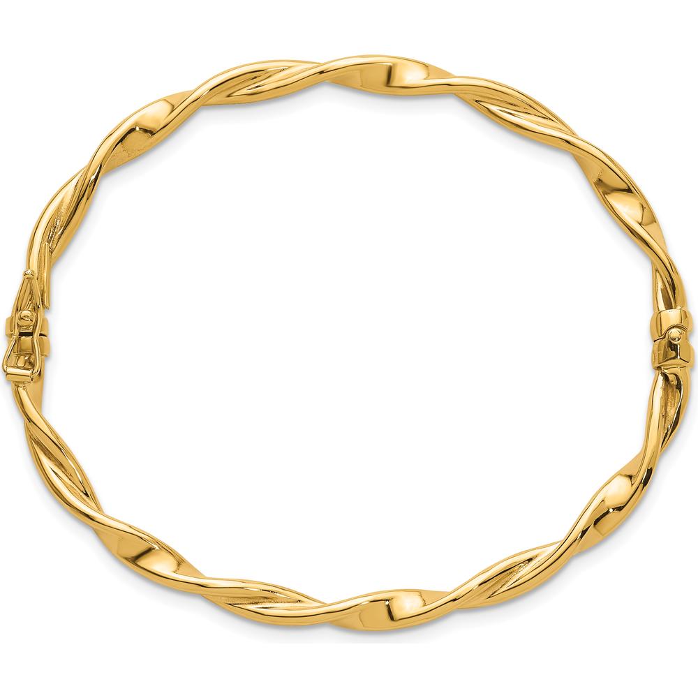 10K Yellow Gold Polished and Twisted 4mm Hinged Bangle - Unisex