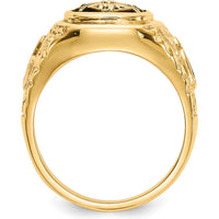 10K Yellow Gold Polished, Antiqued and Nugget Texture Masonic Ring with 4 Round Diamonds - 0.013 Carat Total Diamond Weight
