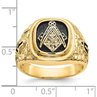 10K Yellow Gold Polished, Antiqued and Nugget Texture Masonic Ring with 4 Round Diamonds - 0.013 Carat Total Diamond Weight