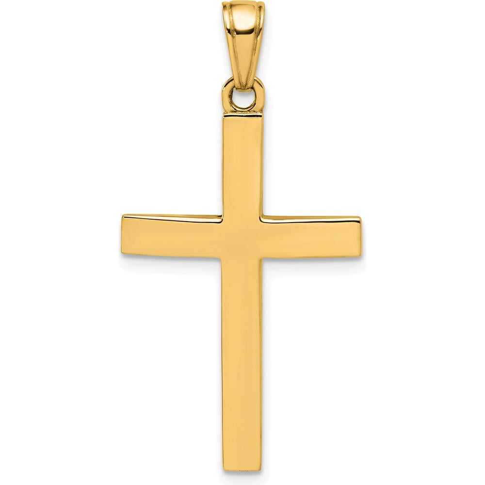 10K Yellow Gold Polished Beveled Cross Pendant Charm - 36mm Length