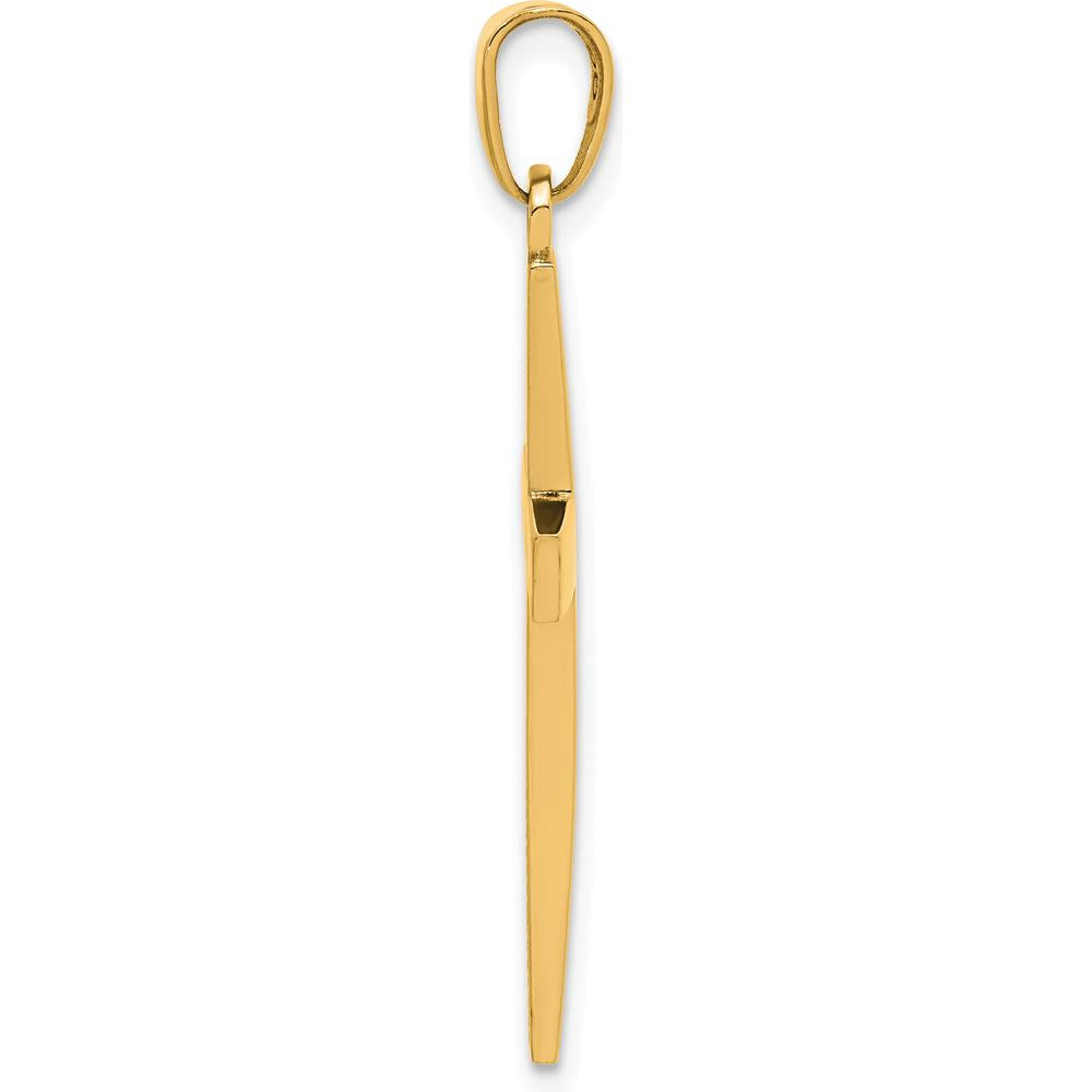10K Yellow Gold Polished Beveled Cross Pendant Charm - 36mm Length