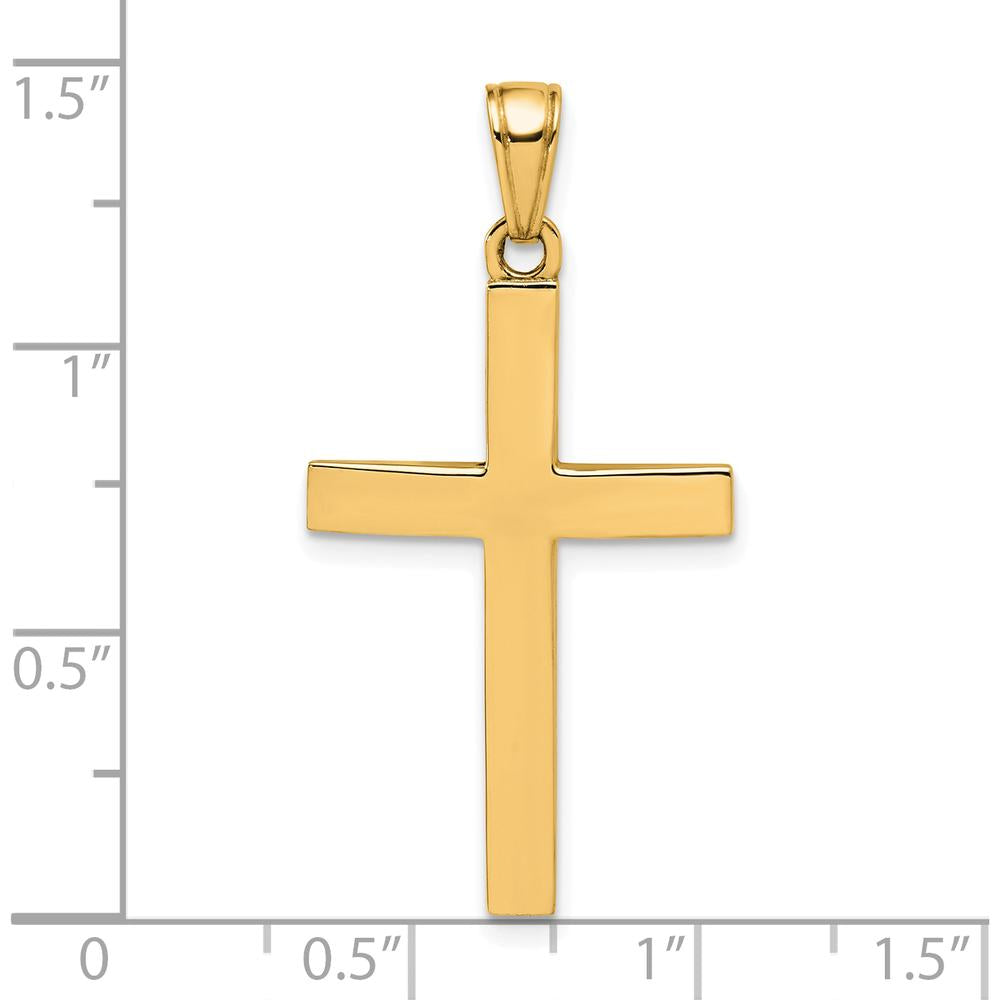 10K Yellow Gold Polished Beveled Cross Pendant Charm - 36mm Length