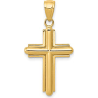 10K Yellow Gold Polished Beveled Stick Cross Pendant with Frame - Faith and Elegant Design